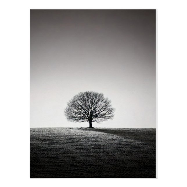 Póster Minimalist Solitary Tree Landscape | Monochrome (Anverso)