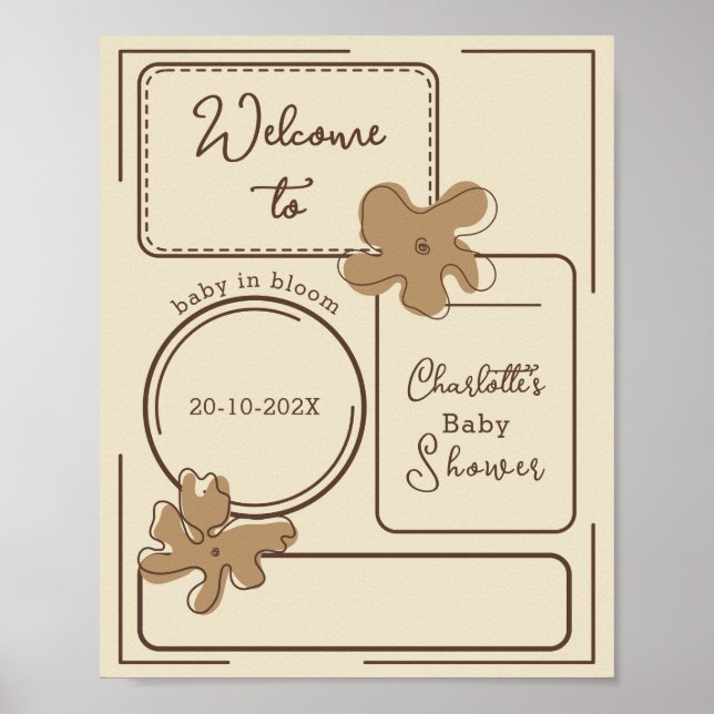 Póster Minimalist Style Flower Notes Baby Shower Welcome (Frente)