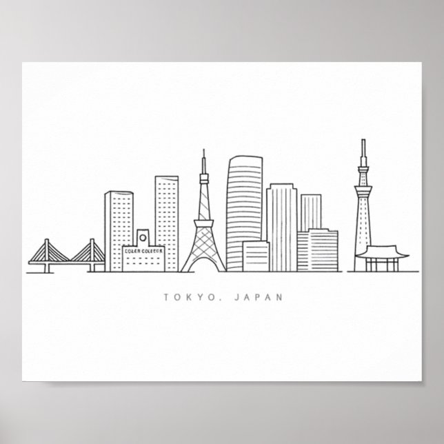 Póster Minimalist Tokyo Skyline Illustration (Frente)