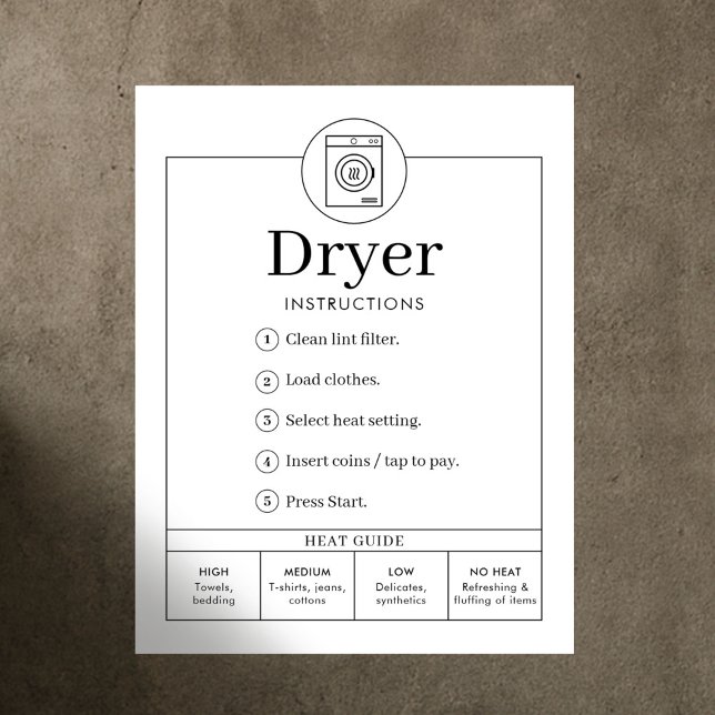Póster Minimalist Tumble Dryer Instructions Sign Poster (Subido por el creador)