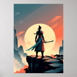 Póster Minimalist Warrior with Sword Gaming 
