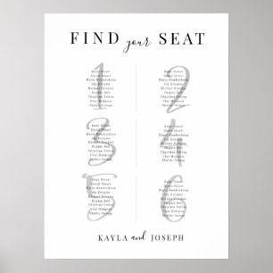Póster Minimalist Wedding 6 Table Seating Chart Sign