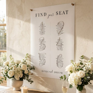 Póster Minimalist Wedding 6 Table Seating Chart Sign
