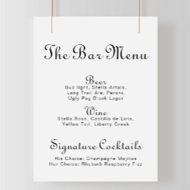 Póster Minimalist Wedding Bar Menu