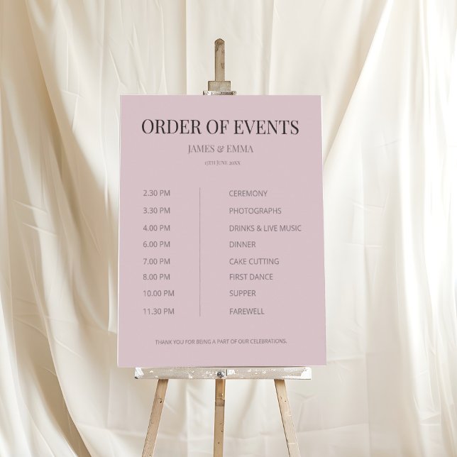 Póster Minimalist Wedding Order of Events Dusky Rose (Subido por el creador)