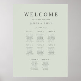 Póster Minimalist Wedding Seating Plan(8) Pale Sage
