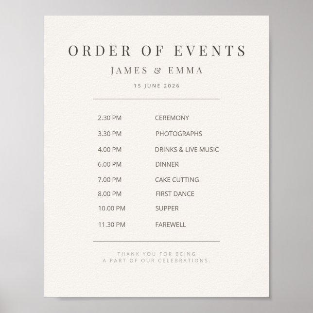 Póster Minimalist Wedding Sign | Warm White (Frente)