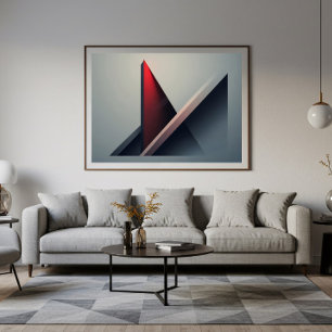 Póster Minimalista 3D Geométrico Abstracto Rojo y Gris