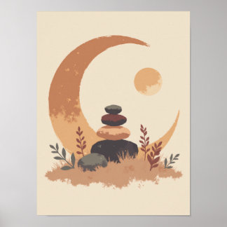 Póster Minimalista Boho Crescent Moon Wall Art