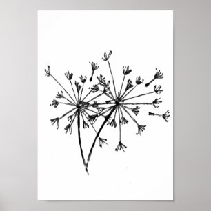 Póster Minimalista Dandelion Digital Sketch Art Black