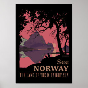 Póster minimalista de atardecer en Noruega - Fiord