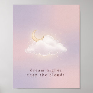 Póster minimalista de cielo pastel con nube y luna