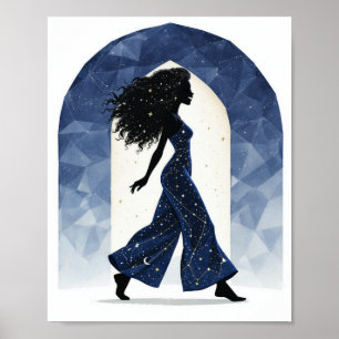 Póster minimalista de mujer celestial caminando