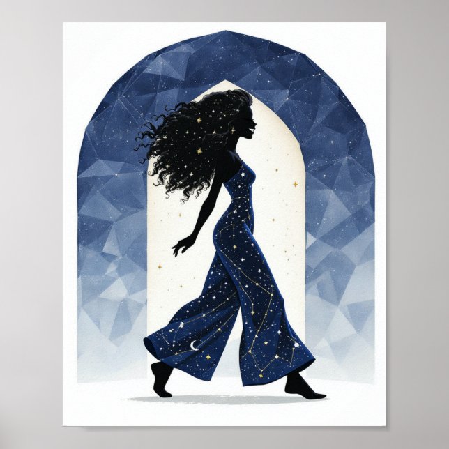 Póster minimalista de mujer celestial caminando (Frente)