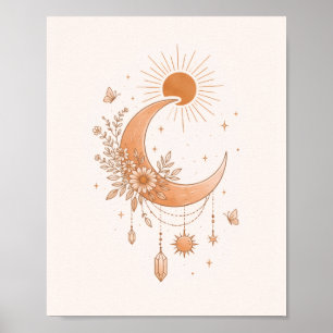 Póster Minimalista de Sol y Luna Boho para Pared