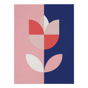Póster Minimalista Flor de Tulipán Geométrica Escandinava