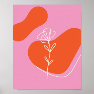 Póster minimalista floral boho rosa y naranja