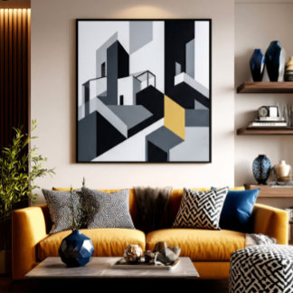 Póster Minimalista Geométrico Blanco y Negro