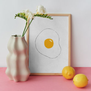 Póster Minimalista Huevo frito arte. Cocina divertida