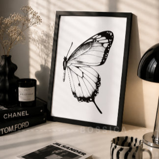 Póster Minimalista Mariposa Blanco y Negro Arte de