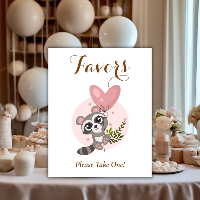 Póster Minimalista Raccoon Baby Shower favorece (Minimalist Cute Raccoon Baby Shower Favors Poster)