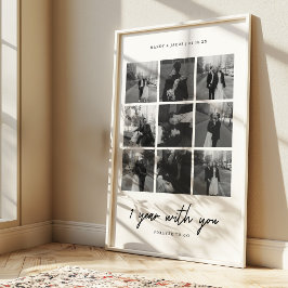 Póster Mínimo 1er Aniversario de Boda Colaje de 9 Fotos