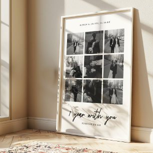 Póster Mínimo 1er Aniversario de Boda Colaje de 9 Fotos