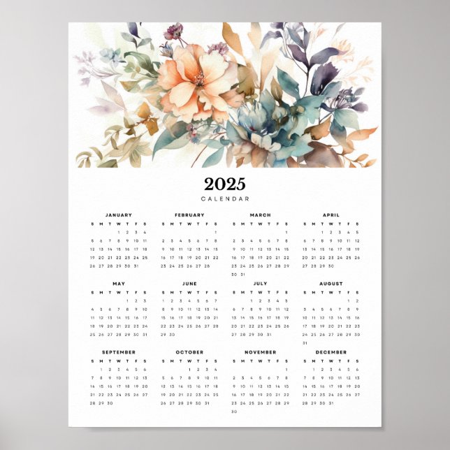 Póster Mínimo 2025 Wall Calendar Floral Bouquet Poster (Frente)