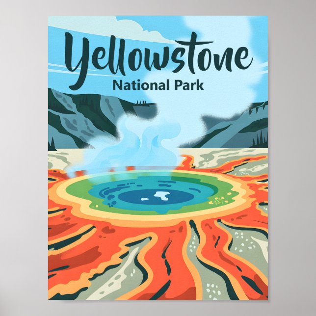 Póster Mínimo Audaz Retro Yellowstone Arcoíris Fuente Ter (Frente)