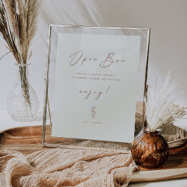 Póster Mínimo Crema De Hojas Funny Boda Rótulo Bar Abiert