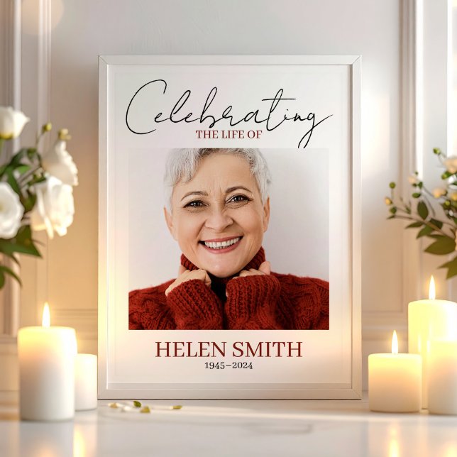 Póster Mínimo Funeral Simple Foto Memorial (Funeral Minimalist Simple Memorial Photo Poster, Celebration of Life)