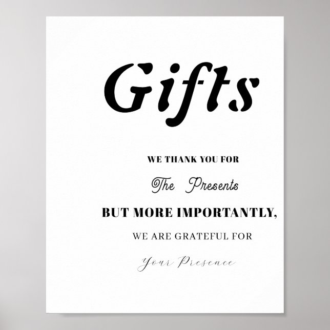 Póster Mínimo Rótulo de mesa de regalo para ducha de novi (Frente)