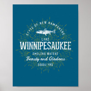 Póster Mínimo Vintage New Hampshire Lago Winnipesaukee