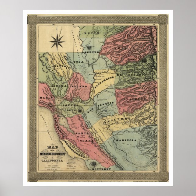Póster Mining in California Map - 1851 (Frente)