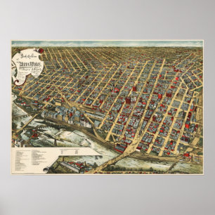 Póster Minneapolis birdseye map - 1891 (Smith) BigMapBlo
