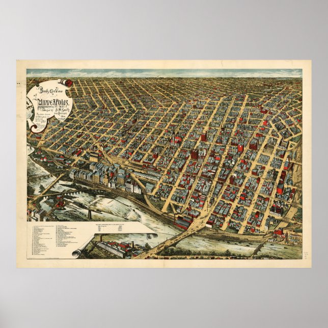 Póster Minneapolis, Minnesota (1891) (Frente)
