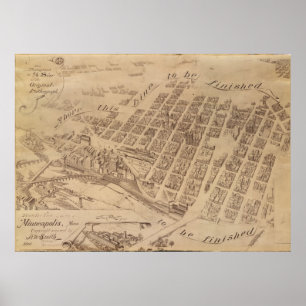 Póster Minneapolis Minnesota 1891 Antique Panoramic Map