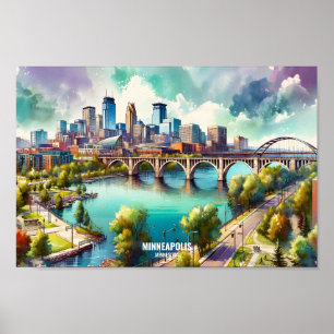 Póster Minneapolis Minnesota EE.UU. Lugares de viaje acuá
