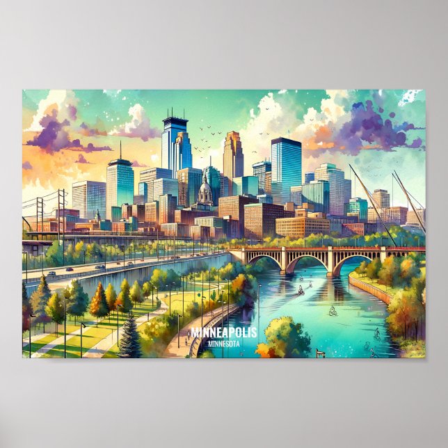 Póster Minneapolis Minnesota EE.UU. Lugares de viaje acuá (Frente)