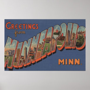 Póster Minneapolis, Minnesota - Escenas de letras grandes