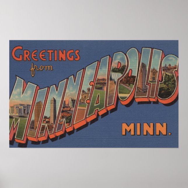 Póster Minneapolis, Minnesota - Escenas de letras grandes (Frente)