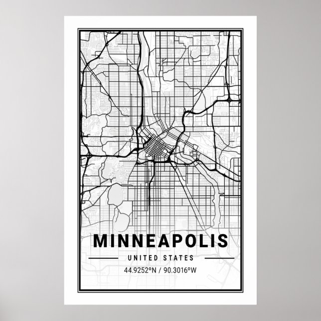 Póster Minneapolis Minnesota Estados Unidos Poster de map (Frente)