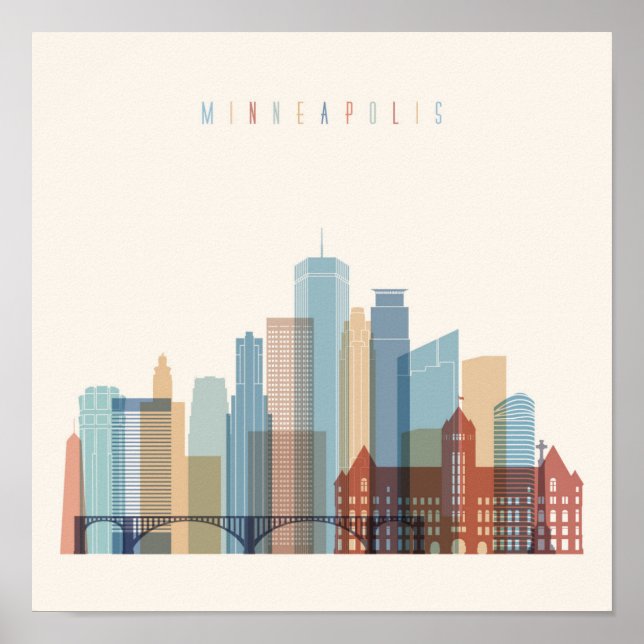 Póster Minneapolis, Minnesota | Línea de la ciudad (Frente)