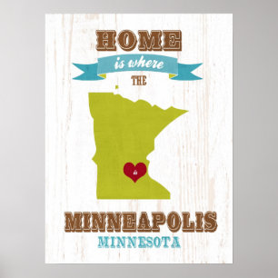 Póster minneapolis, minnesota Map - Home is Where