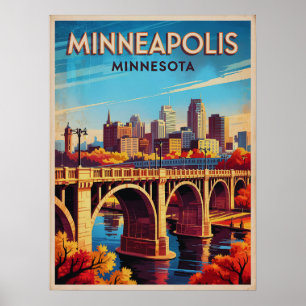 Póster Minneapolis Minnesota Retro Skyline Art