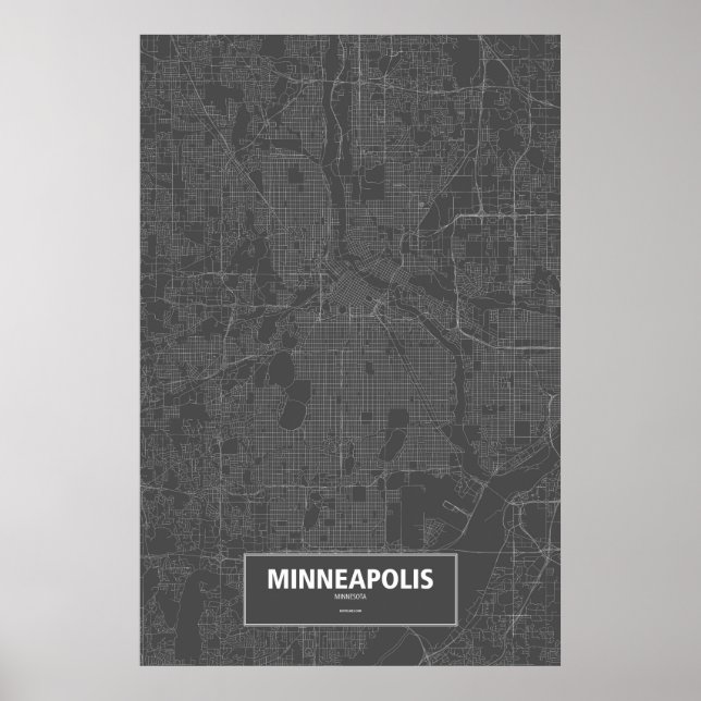 Póster Minneapolis, Minnesota (white on black) (Frente)