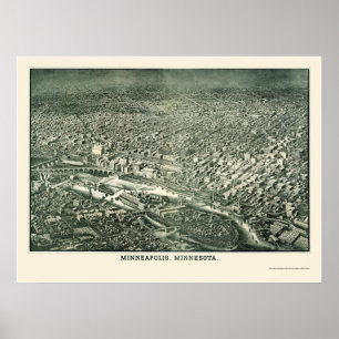 Póster Minneapolis, MN Mapa Panorámico - 1879