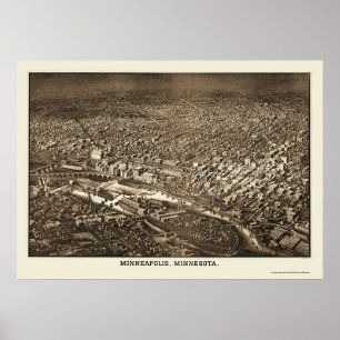Póster Minneapolis, MN Mapa Panorámico - 1885