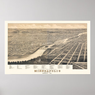 Póster Minneapolis MN Panoramic Map DIGITALLY REMASTERED