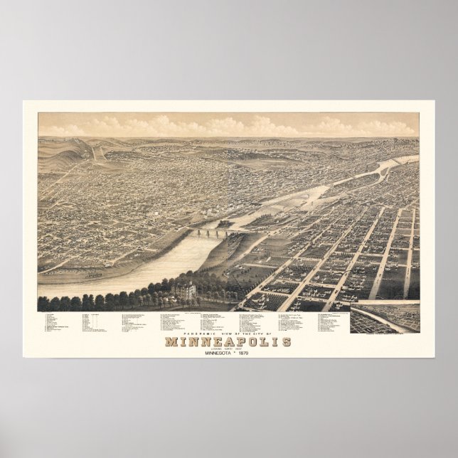 Póster Minneapolis MN Panoramic Map DIGITALLY REMASTERED (Frente)